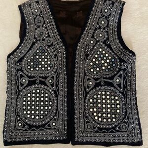 Vintage Blue Velvet embroidered Mirrorwork Vest
